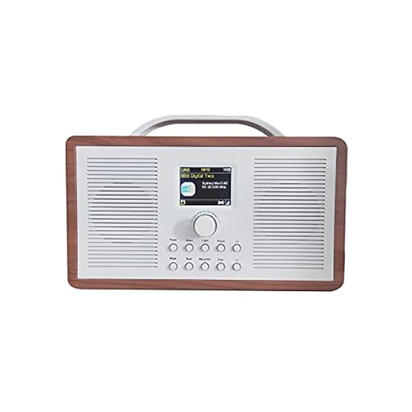 ALANO FM/DAB Radio/Bluetooth/AUX IN radio dab portatile in legno con display a colori 2.4 TFT e doppia modalità sveglia, radio dab con design retrò per giardino e cucina (marrone chiaro)